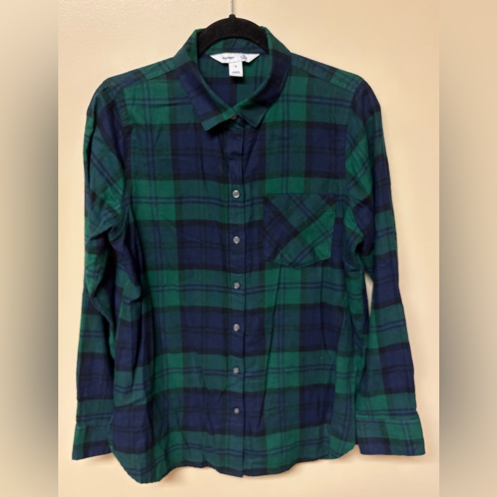 Old Navy Green and Navy Plaid Flannel Shirt
